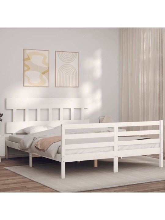Gultas rāmis ar galvgali, King size izmērs, masīvkoks, balts