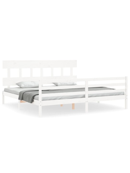 Gultas rāmis ar galvgali, Super King Size, masīvkoks, balts