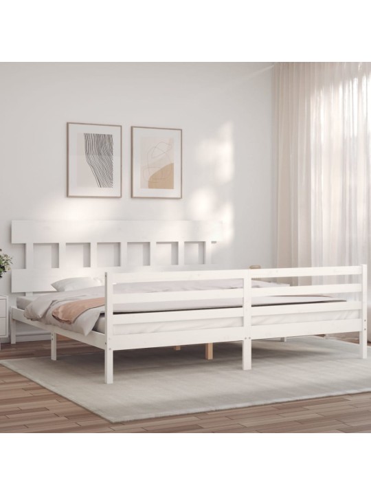 Gultas rāmis ar galvgali, Super King Size, masīvkoks, balts