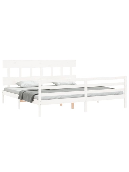 Gultas rāmis ar galvgali, Super King Size, masīvkoks, balts
