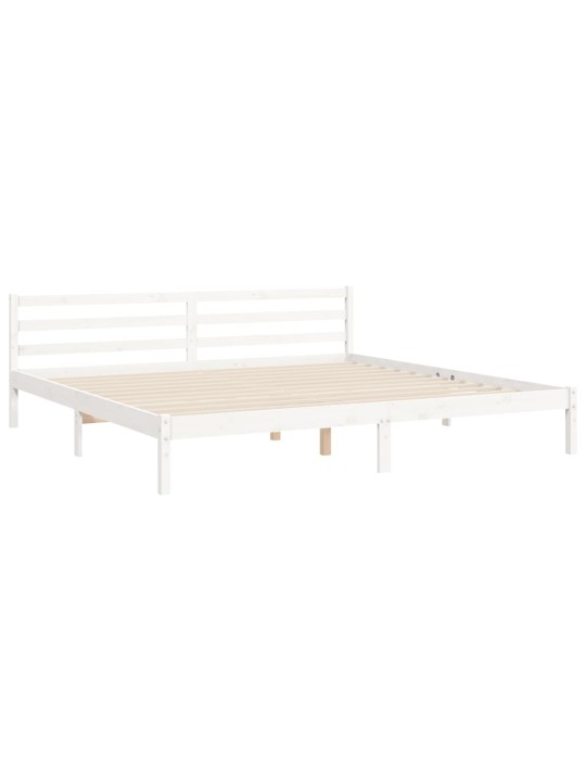 Gultas rāmis ar galvgali, Super King Size, masīvkoks, balts