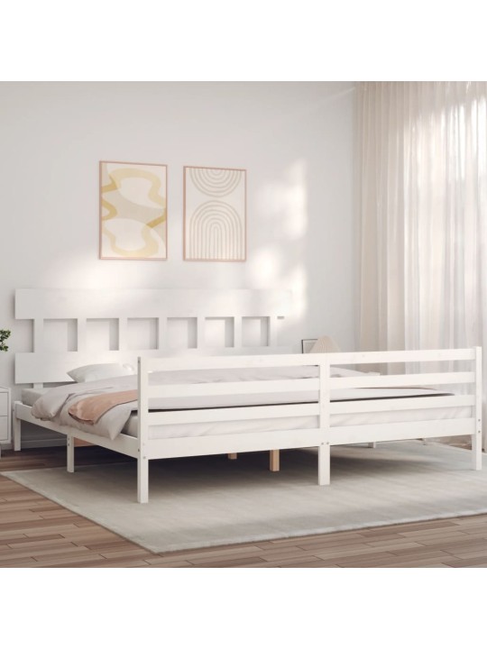Gultas rāmis ar galvgali, Super King Size, masīvkoks, balts