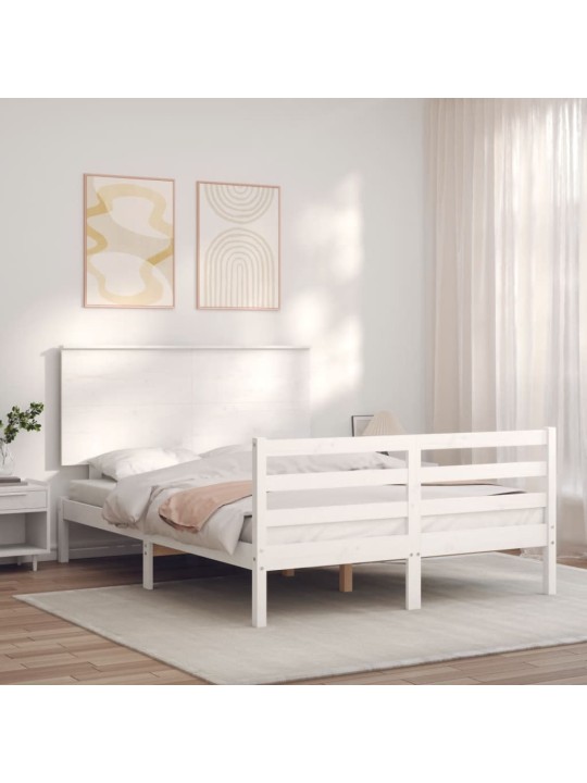 Gultas rāmis ar galvgali, 120x200 cm, masīvkoks, balts
