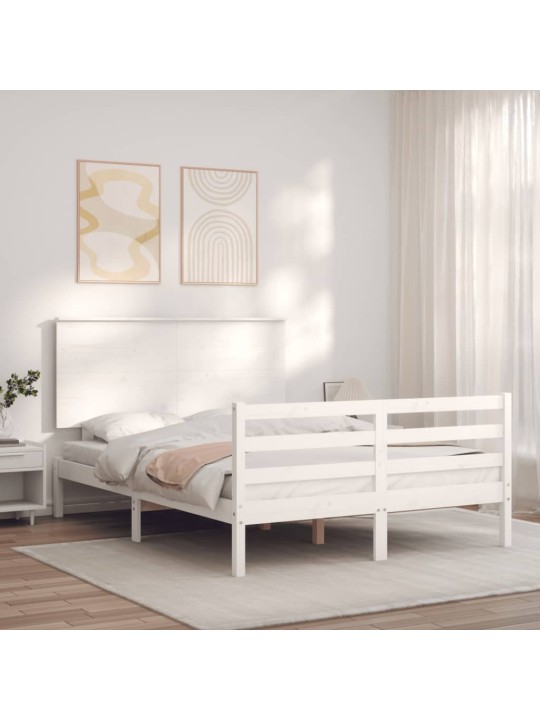 Gultas rāmis ar galvgali, 140x200 cm, masīvkoks, balts