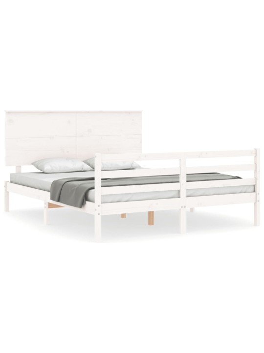 Gultas rāmis ar galvgali, King size izmērs, masīvkoks, balts