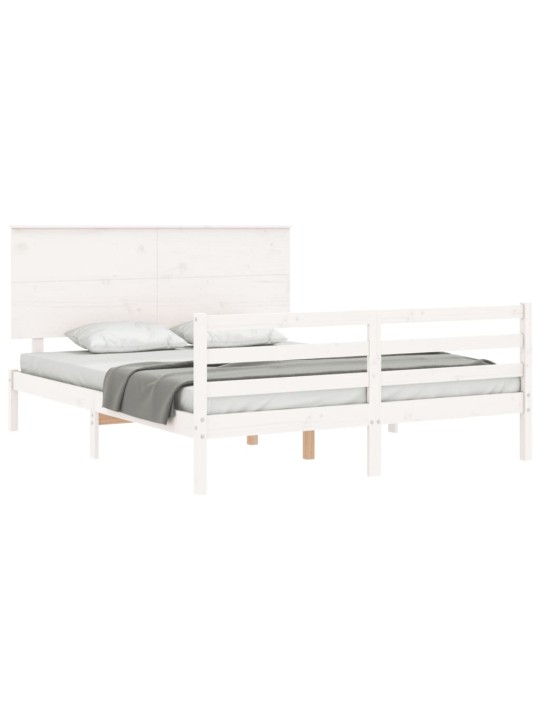 Gultas rāmis ar galvgali, King size izmērs, masīvkoks, balts