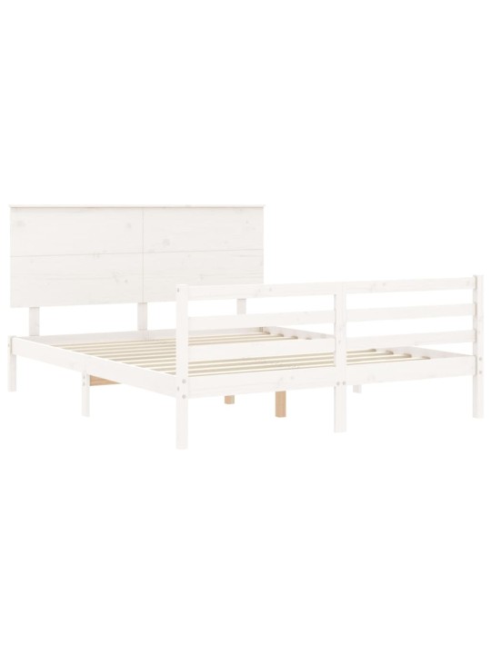 Gultas rāmis ar galvgali, King size izmērs, masīvkoks, balts