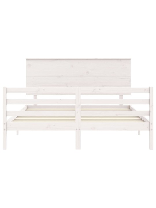 Gultas rāmis ar galvgali, King size izmērs, masīvkoks, balts