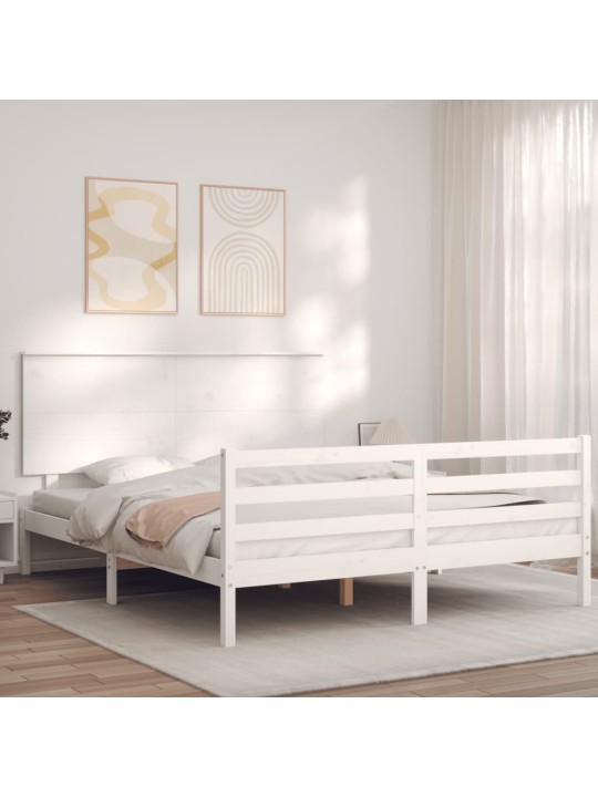 Gultas rāmis ar galvgali, King size izmērs, masīvkoks, balts