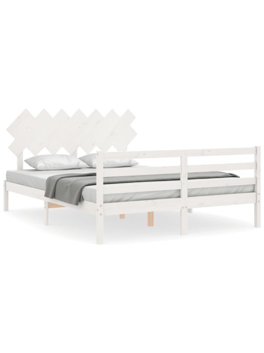 Gultas rāmis ar galvgali, King size izmērs, masīvkoks, balts