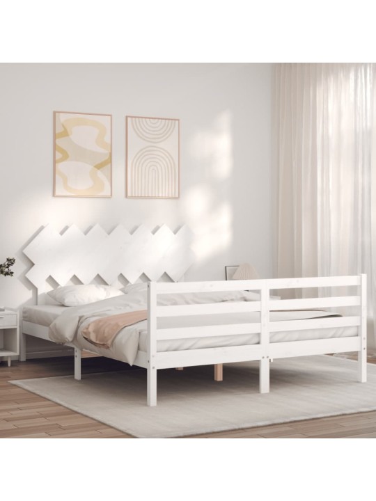 Gultas rāmis ar galvgali, King size izmērs, masīvkoks, balts