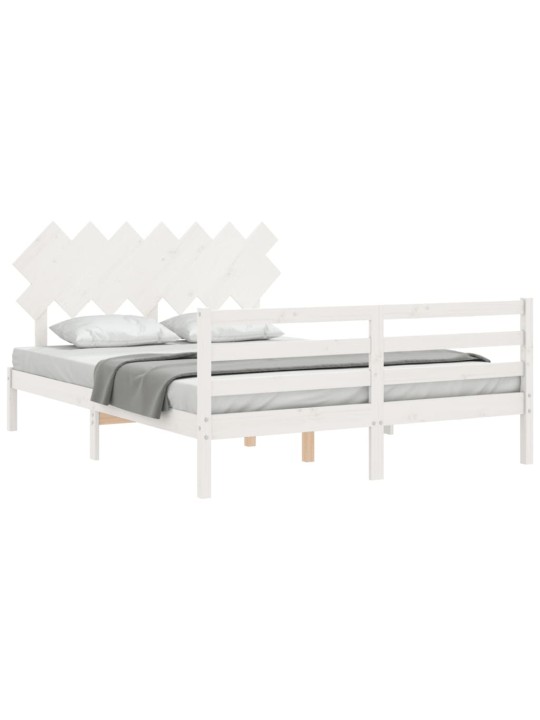 Gultas rāmis ar galvgali, King size izmērs, masīvkoks, balts