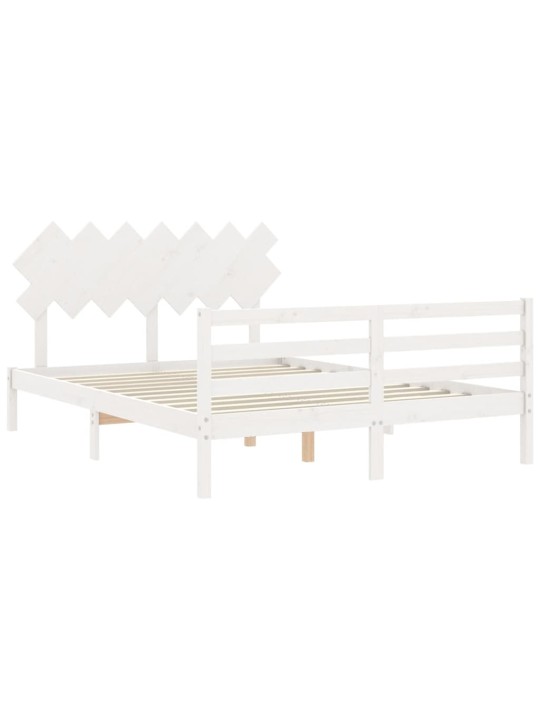 Gultas rāmis ar galvgali, King size izmērs, masīvkoks, balts