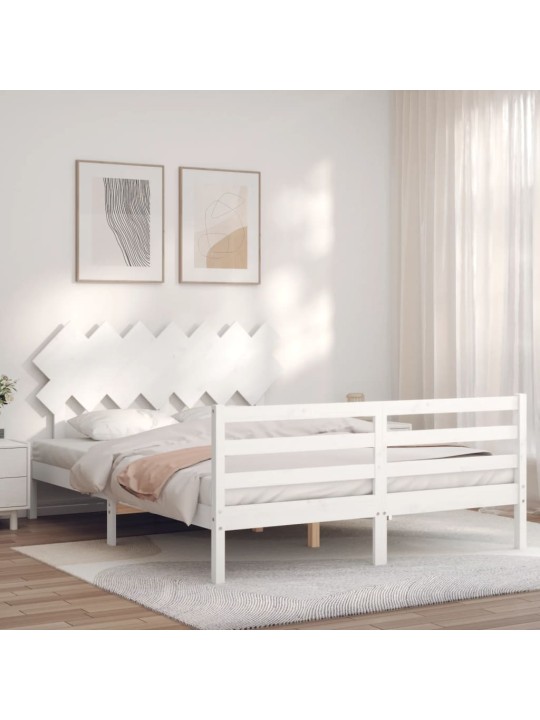 Gultas rāmis ar galvgali, King size izmērs, masīvkoks, balts