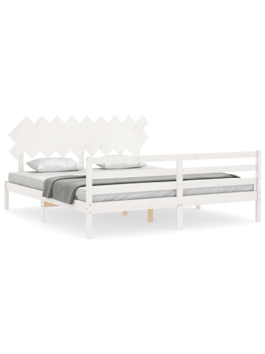 Gultas rāmis ar galvgali, Super King Size, masīvkoks, balts
