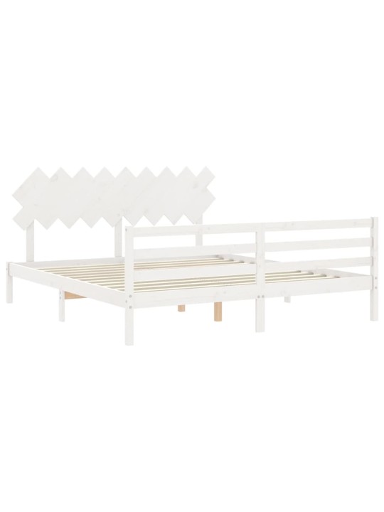Gultas rāmis ar galvgali, Super King Size, masīvkoks, balts