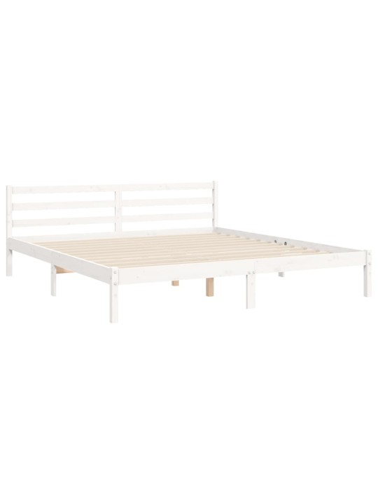Gultas rāmis ar galvgali, Super King Size, masīvkoks, balts