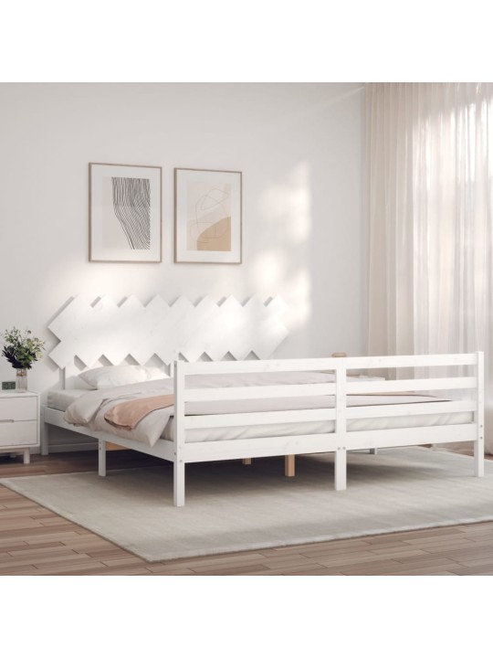 Gultas rāmis ar galvgali, Super King Size, masīvkoks, balts