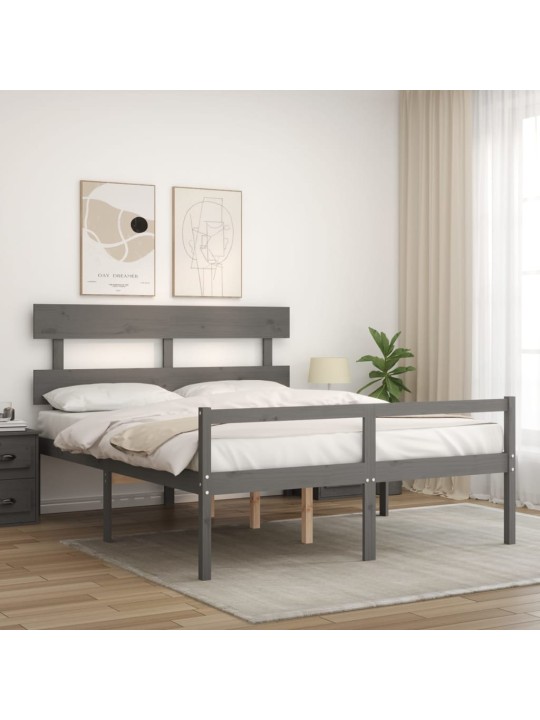 Gulta ar galvgali senioriem, king size izmērs, masīvkoks pelēks