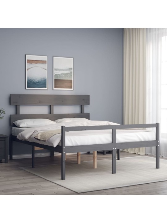 Gulta ar galvgali senioriem, king size izmērs, masīvkoks pelēks