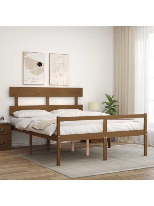 Gulta ar galvgali senioriem, king size, masīvkoks, medus brūns