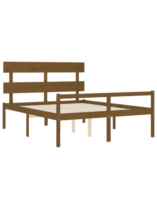 Gulta ar galvgali senioriem, king size, masīvkoks, medus brūns