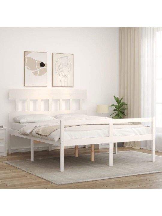 Gulta ar galvgali senioriem, king size izmērs, masīvkoks, balts