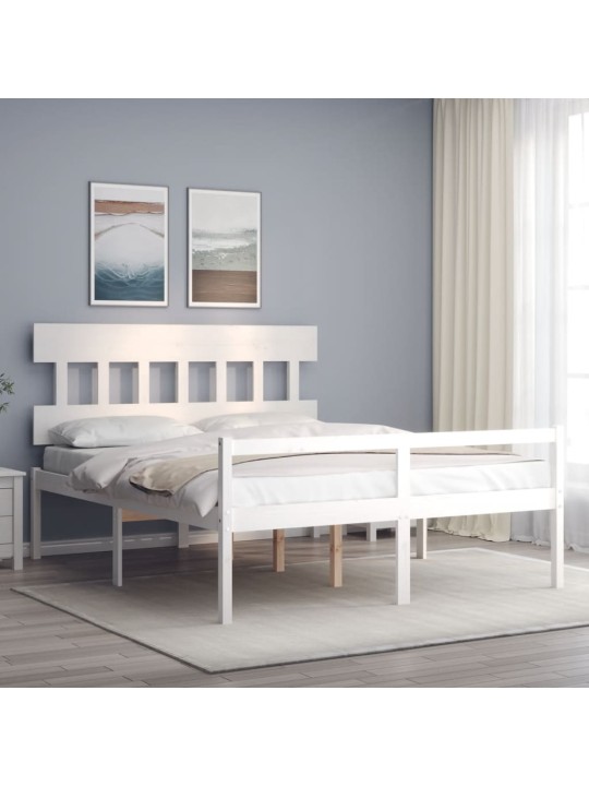Gulta ar galvgali senioriem, king size izmērs, masīvkoks, balts