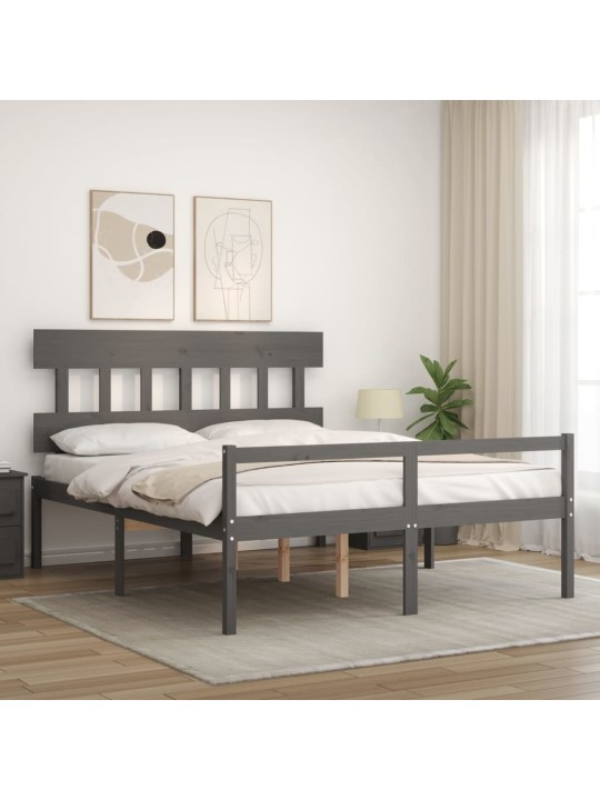Gulta ar galvgali senioriem, king size izmērs, masīvkoks pelēks