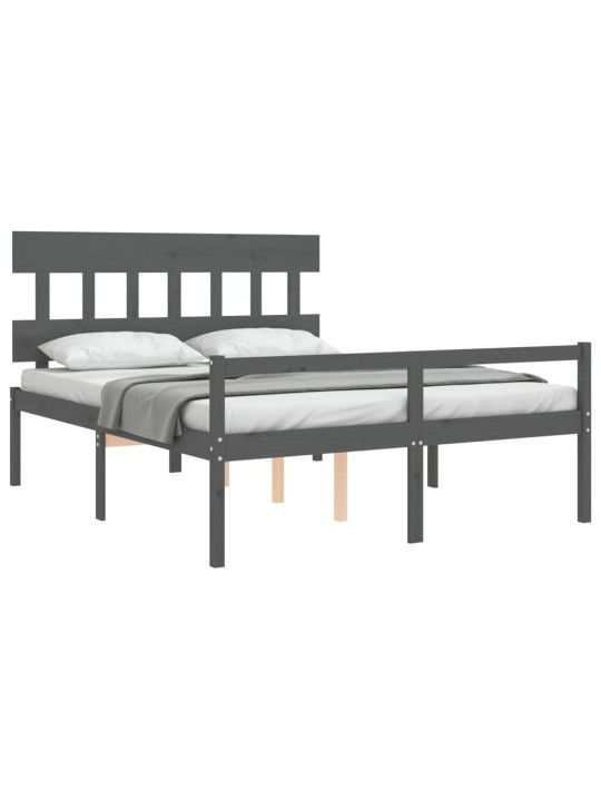 Gulta ar galvgali senioriem, king size izmērs, masīvkoks pelēks