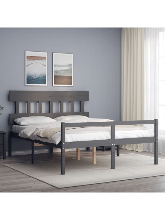 Gulta ar galvgali senioriem, king size izmērs, masīvkoks pelēks