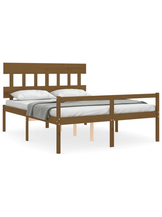 Gulta ar galvgali senioriem, king size, masīvkoks, medus brūns