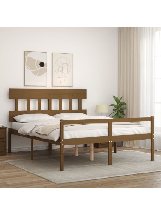 Gulta ar galvgali senioriem, king size, masīvkoks, medus brūns