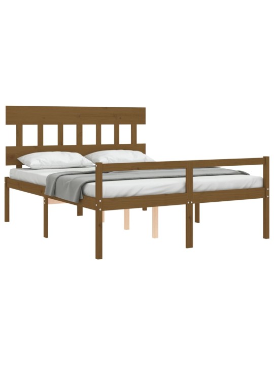 Gulta ar galvgali senioriem, king size, masīvkoks, medus brūns