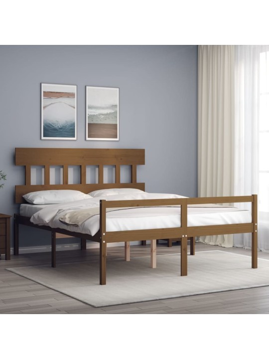 Gulta ar galvgali senioriem, king size, masīvkoks, medus brūns