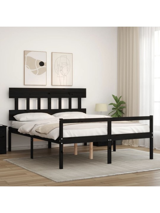 Gulta ar galvgali senioriem, king size izmērs, masīvkoks, melns
