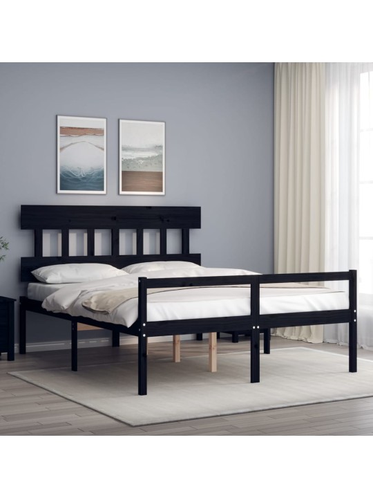 Gulta ar galvgali senioriem, king size izmērs, masīvkoks, melns
