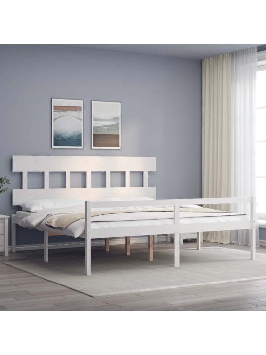Gulta ar galvgali senioriem, super king size, masīvkoks, balts