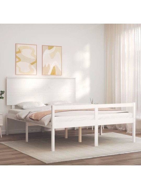 Gulta ar galvgali senioriem, king size izmērs, masīvkoks, balts
