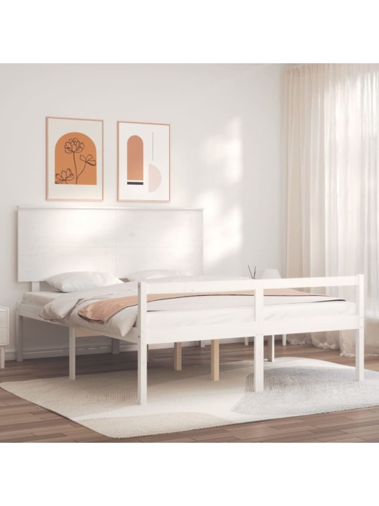 Gulta ar galvgali senioriem, king size izmērs, masīvkoks, balts
