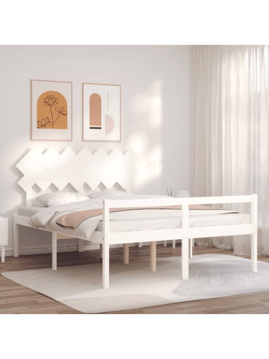 Gulta ar galvgali senioriem, king size izmērs, masīvkoks, balts