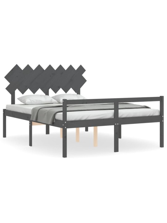 Gulta ar galvgali senioriem, king size izmērs, masīvkoks pelēks