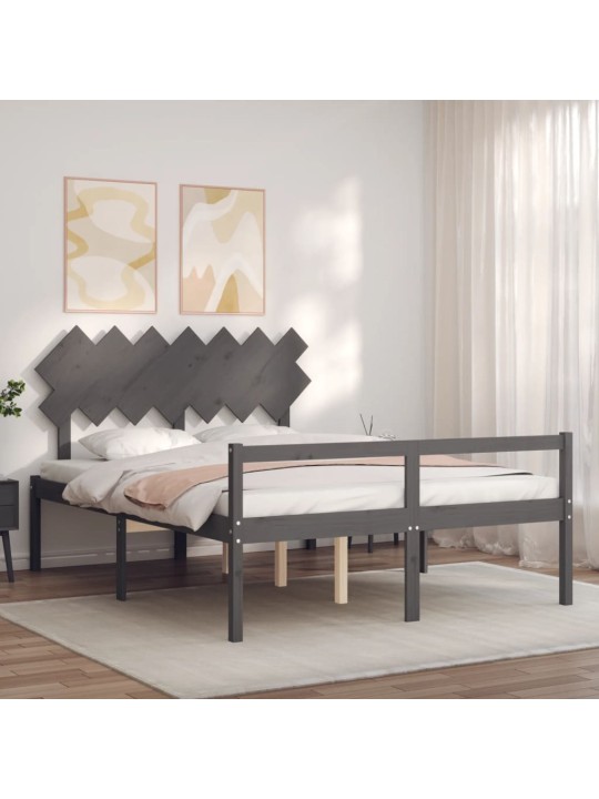 Gulta ar galvgali senioriem, king size izmērs, masīvkoks pelēks