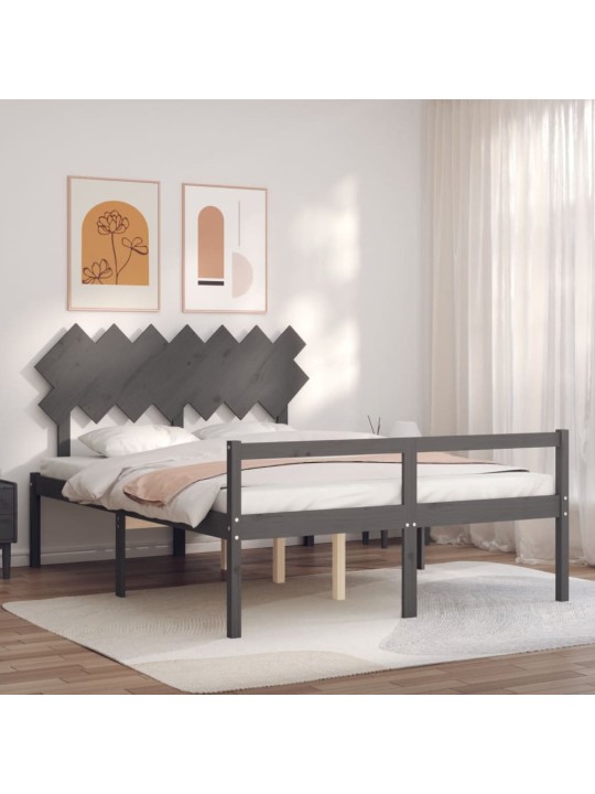 Gulta ar galvgali senioriem, king size izmērs, masīvkoks pelēks