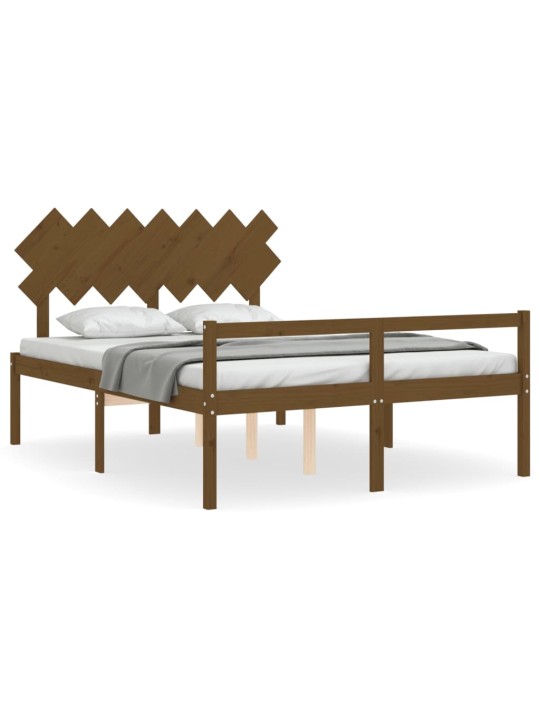 Gulta ar galvgali senioriem, king size, masīvkoks, medus brūns
