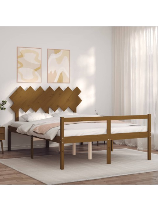 Gulta ar galvgali senioriem, king size, masīvkoks, medus brūns