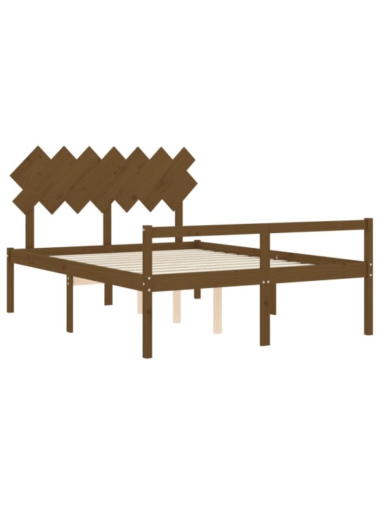 Gulta ar galvgali senioriem, king size, masīvkoks, medus brūns