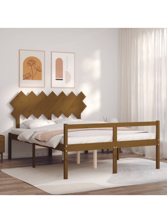 Gulta ar galvgali senioriem, king size, masīvkoks, medus brūns