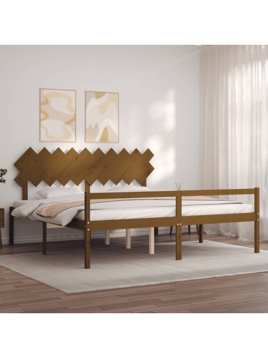 Gulta ar galvgali senioriem, medus brūns, 200x200 cm, masīvkoks