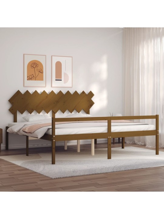Gulta ar galvgali senioriem, medus brūns, 200x200 cm, masīvkoks